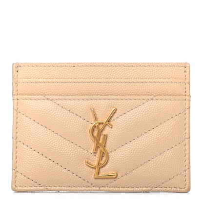 Saint Laurent Grain De Poudre Matelasse Chevron Monogram Credit Card Case Nude Powder 1 of 7