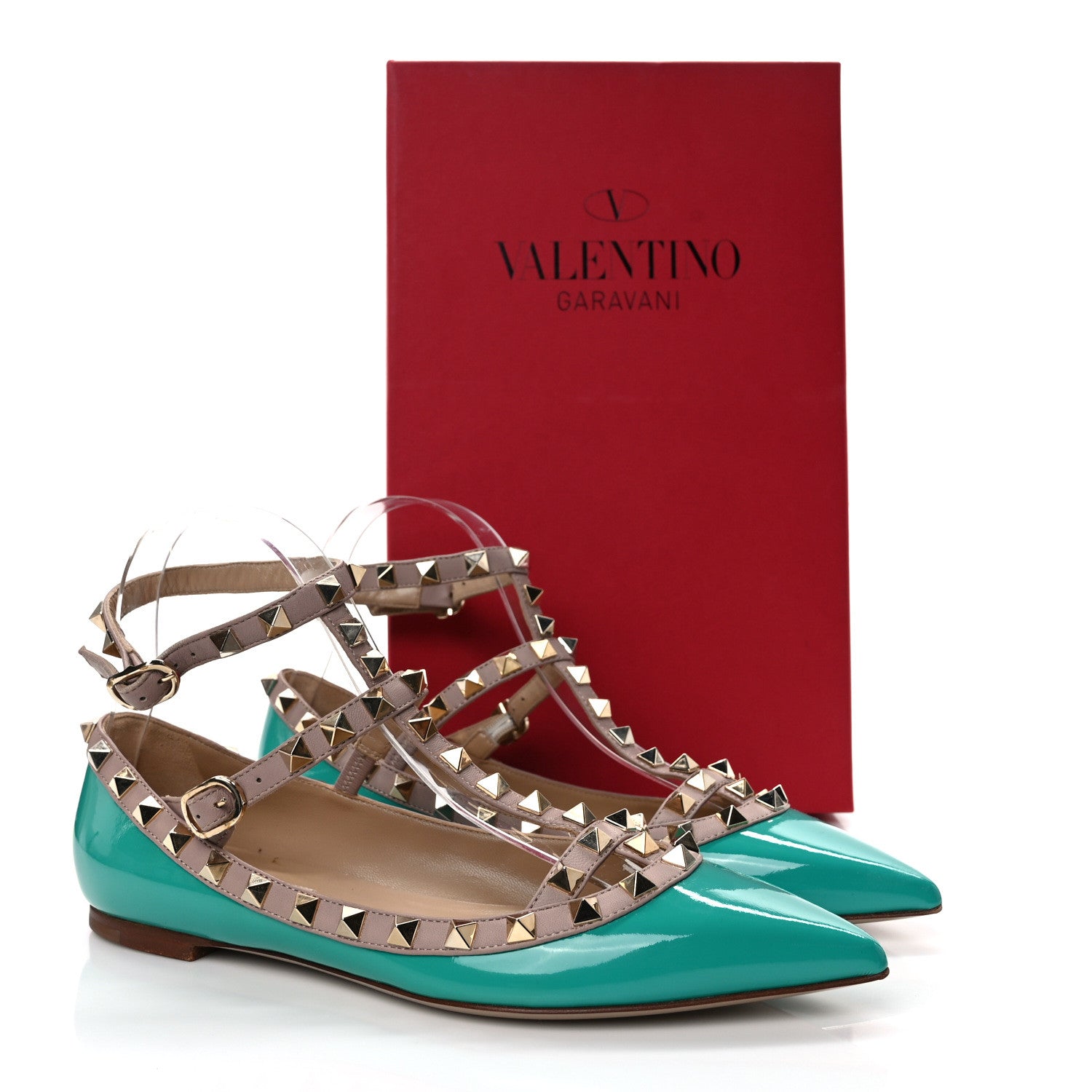 Valentino Garavani Patent Nappa Rockstud Cage Ballerina Flats 36.5 Opaline Green Poudre 10 of 10