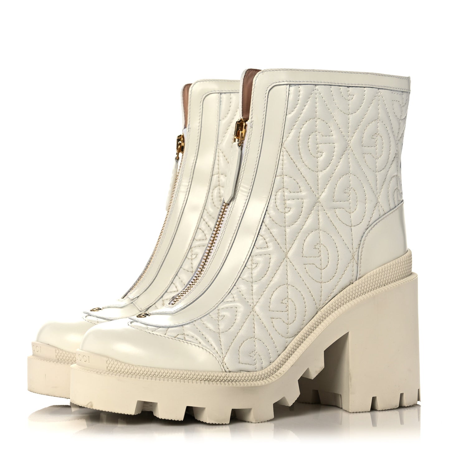 Calfskin Nappa Rhombus Quilted Trip Ankle Boots 36.5 Great White