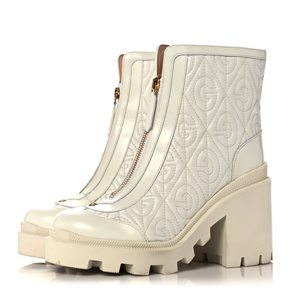 Gucci Calfskin Nappa Rhombus Quilted Trip Ankle Boots 36.5 Great White 3 of 9