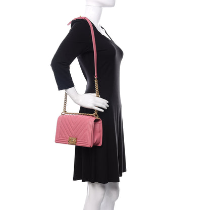 Chanel Caviar Chevron Quilted Medium Boy Flap Pink 2 of 10