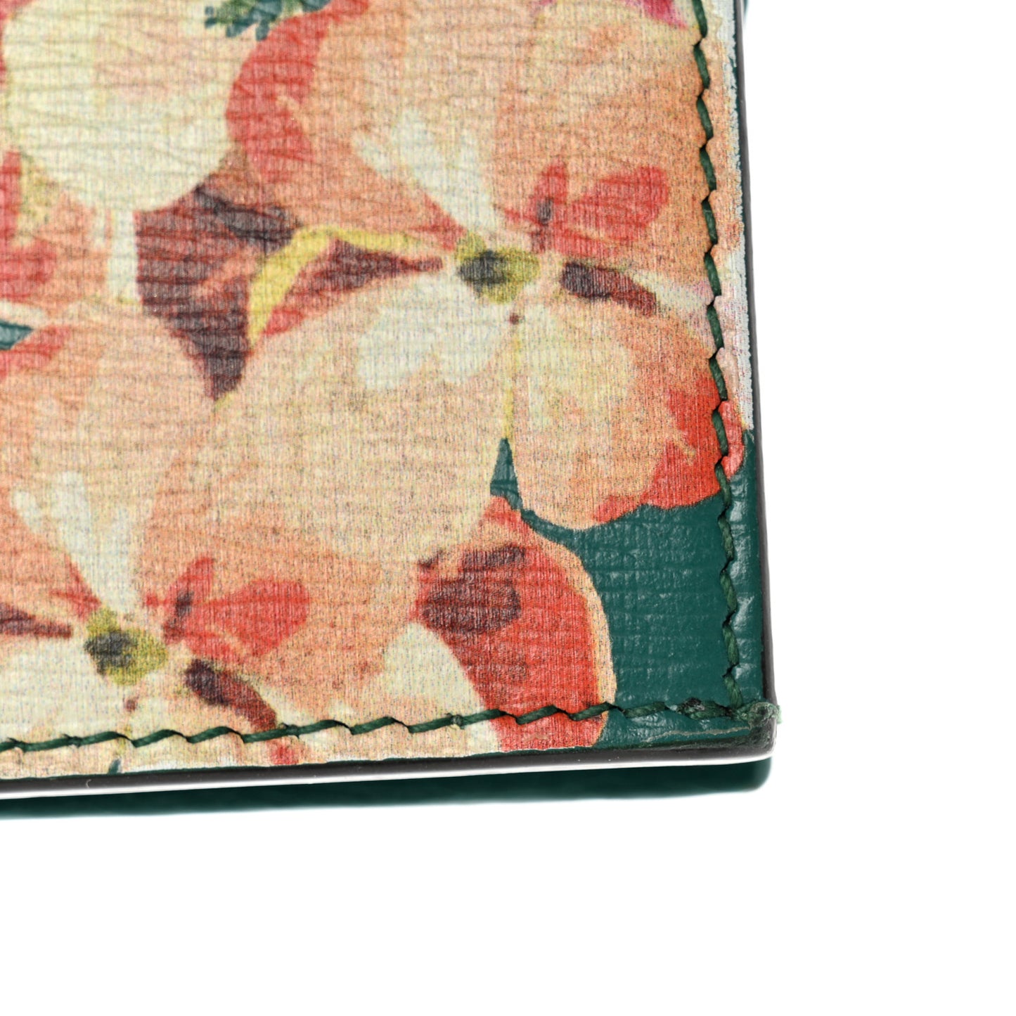 Shangai Calfskin Blooms Print Card Case Wallet Clear Bright Emerald Multicolor