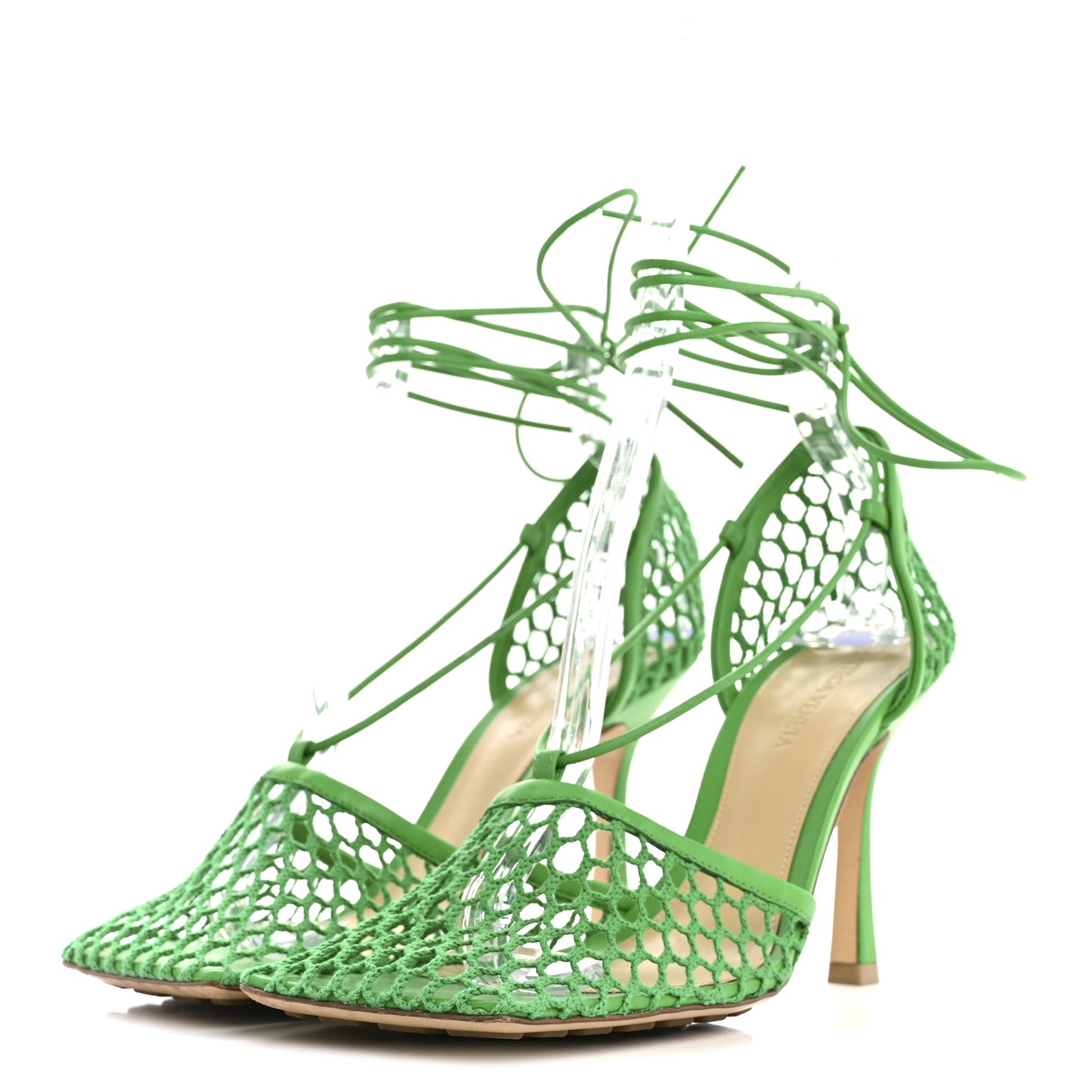 Mesh Nappa Stretch Ankle Tie 90mm Sandals 38.5 Grass