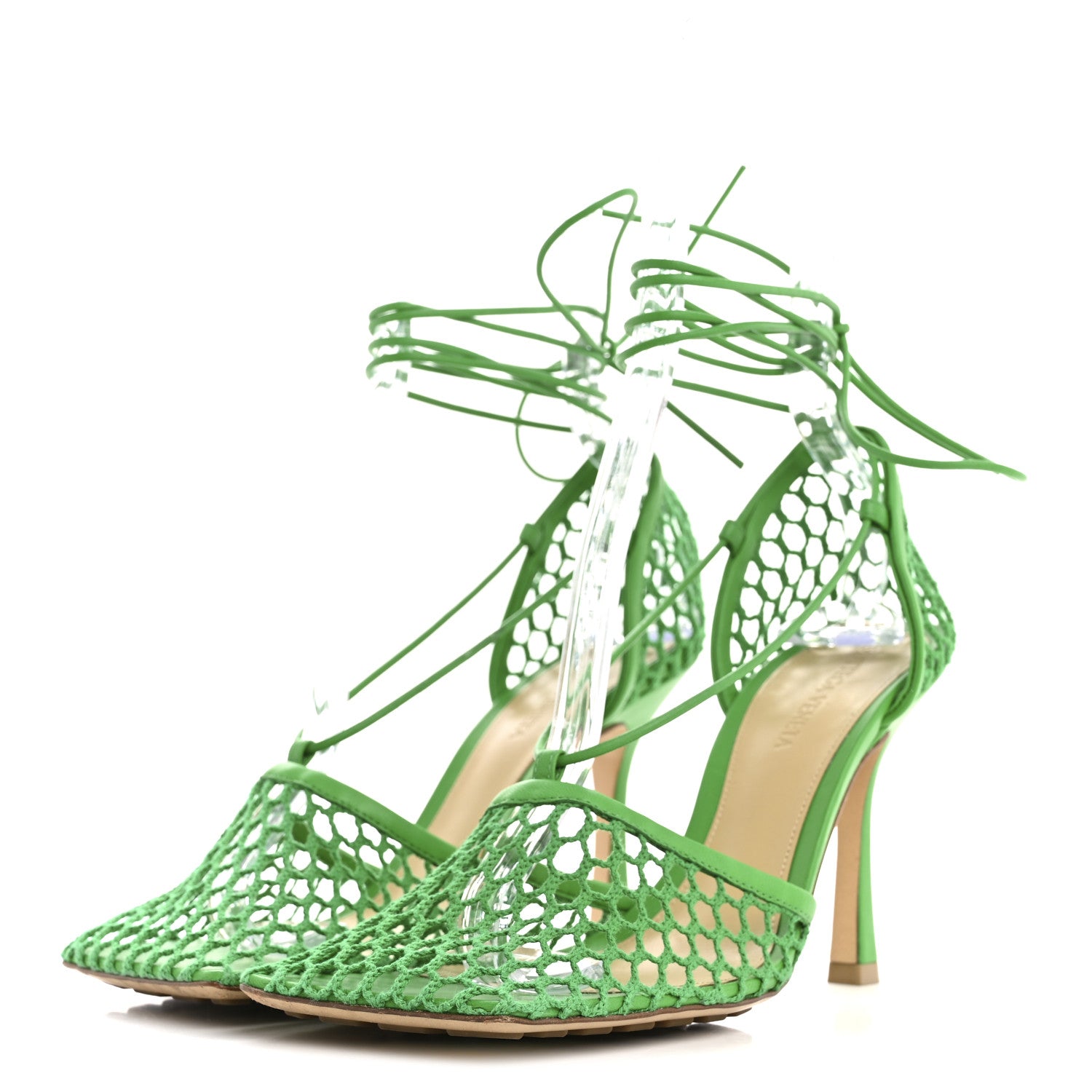 Bottega Veneta Mesh Nappa Stretch Ankle Tie 90mm Sandals 38.5 Grass 4 of 9