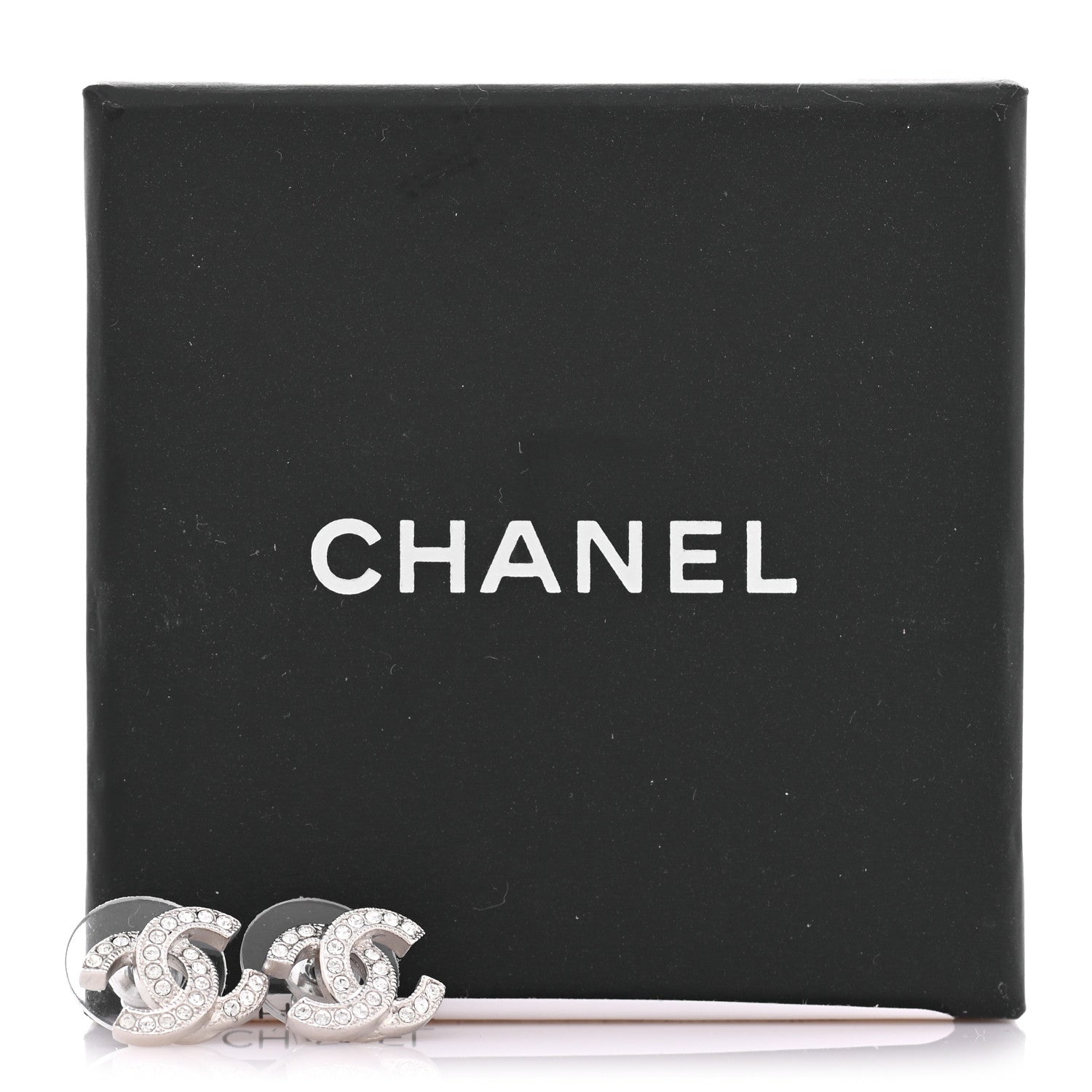 Chanel Crystal Timeless CC Earrings Silver 5 of 5