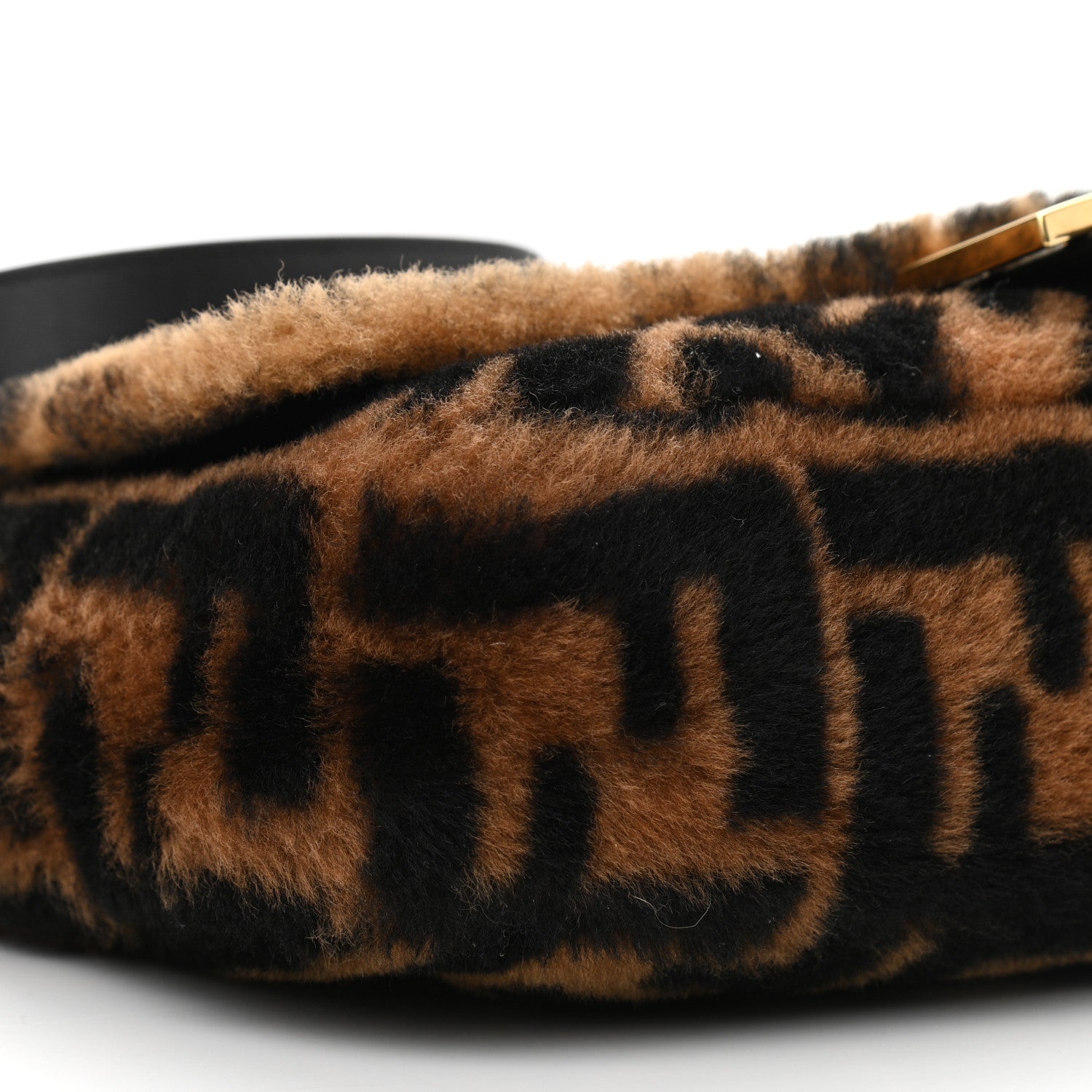 Fendi Shearling Vitello Dolce Macro FF 1974 Baguette Tobacco Black 9 of 11