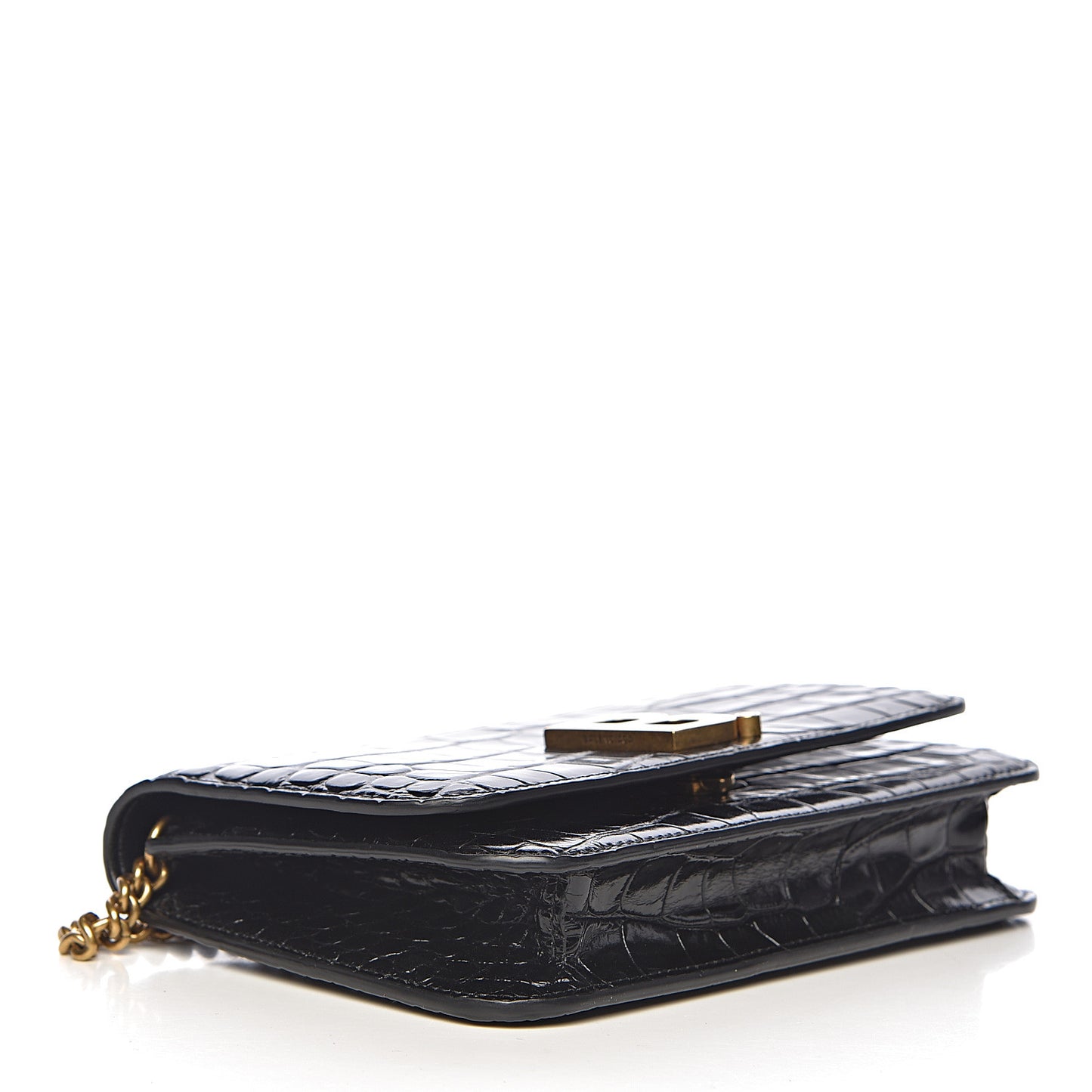 Crocodile Embossed Patent B Wallet On Chain Black