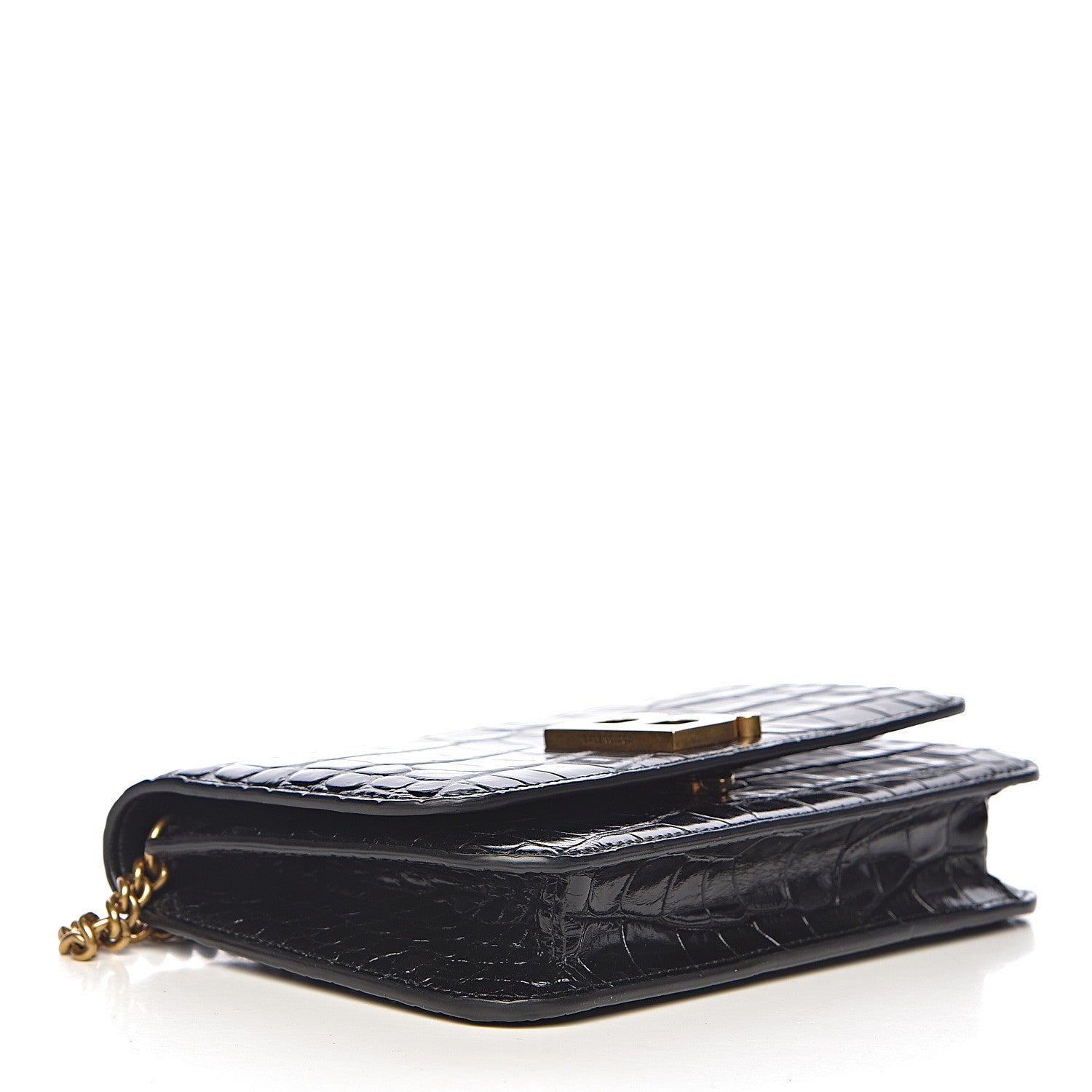 Balenciaga Crocodile Embossed Patent B Wallet On Chain Black 4 of 11