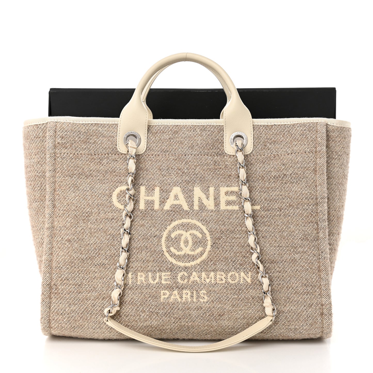 Mixed Fibers Calfskin Medium Deauville Tote Light Grey