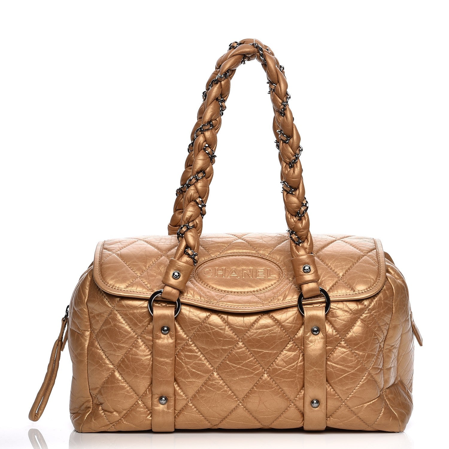 Chanel Distressed Lambskin Quilted Lady Braid Flap Tote Gold 1 of 9