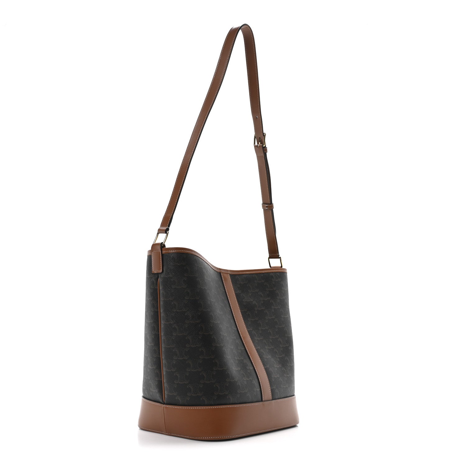 Celine Triomphe Canvas Calfskin Medium Bucket Bag Tan 3 of 10