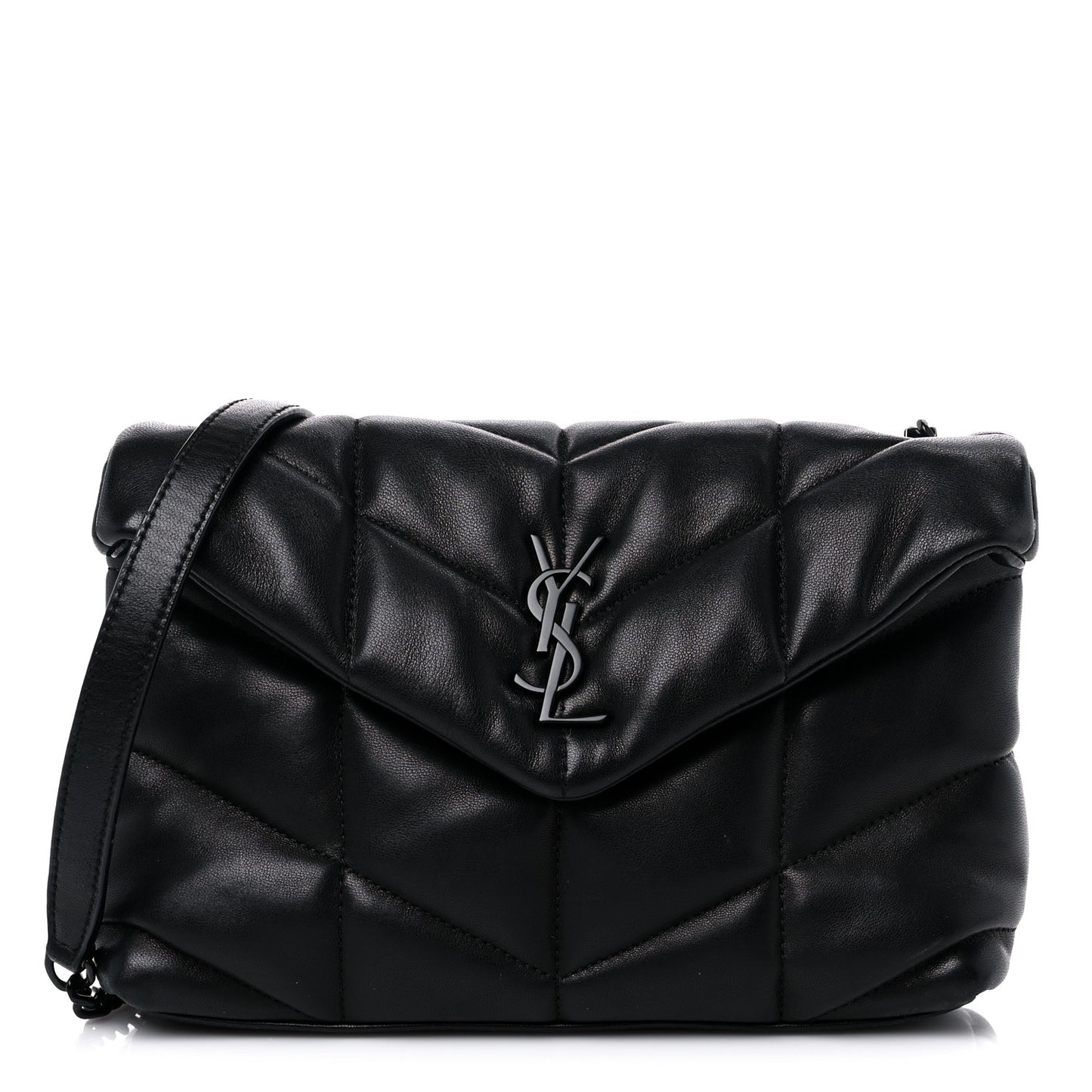 Lambskin Quilted Toy Loulou Puffer Monogram Chain Satchel Black