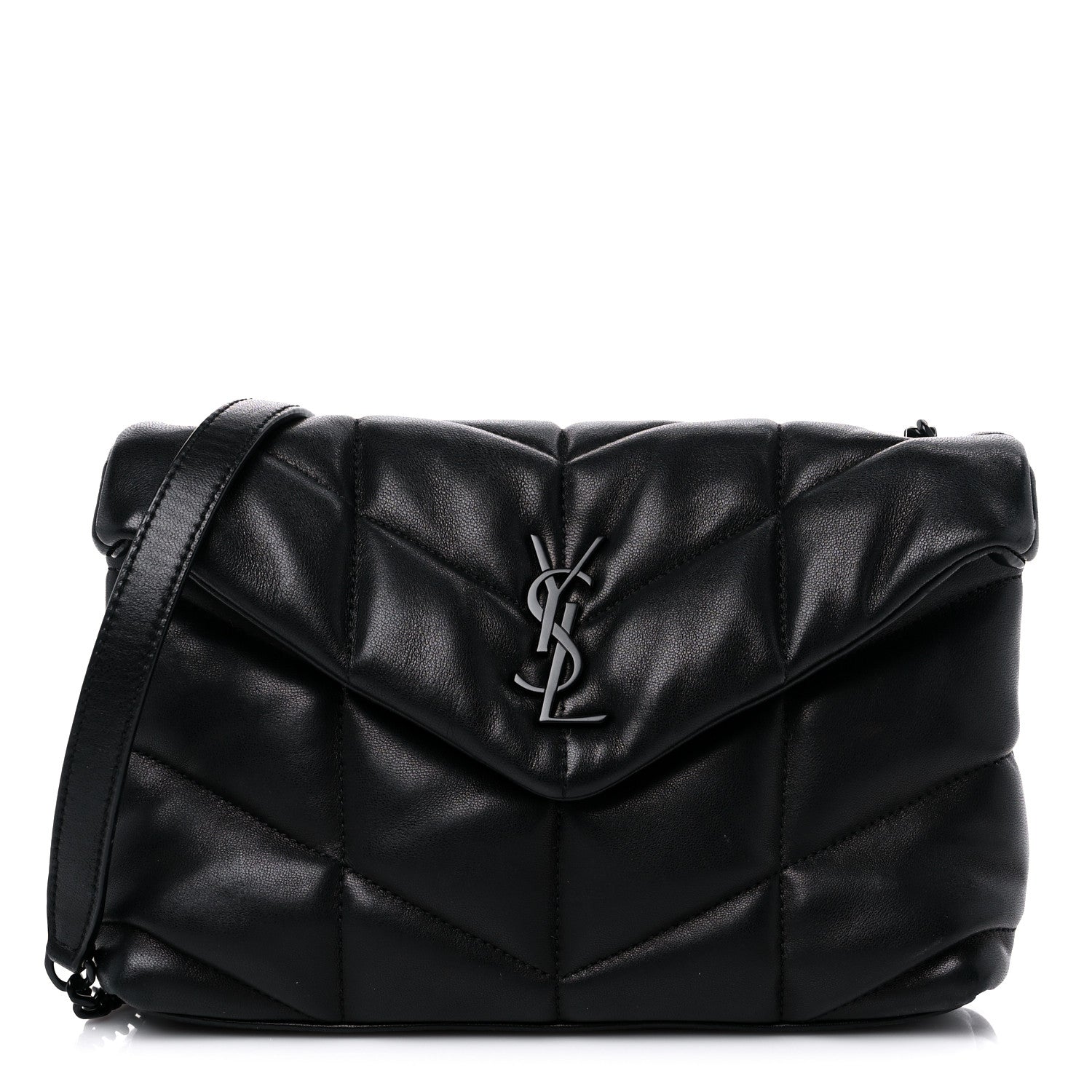 Saint Laurent Lambskin Quilted Toy Loulou Puffer Monogram Chain Satchel Black 1 of 14