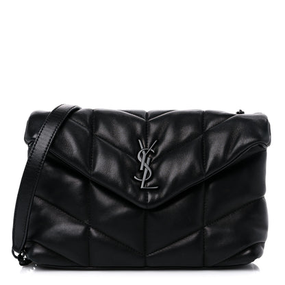Saint Laurent Lambskin Quilted Toy Loulou Puffer Monogram Chain Satchel Black 1 of 14