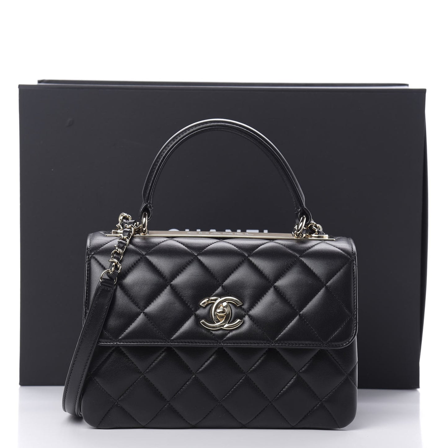 Lambskin Quilted Small Trendy CC Dual Handle Flap Bag Black