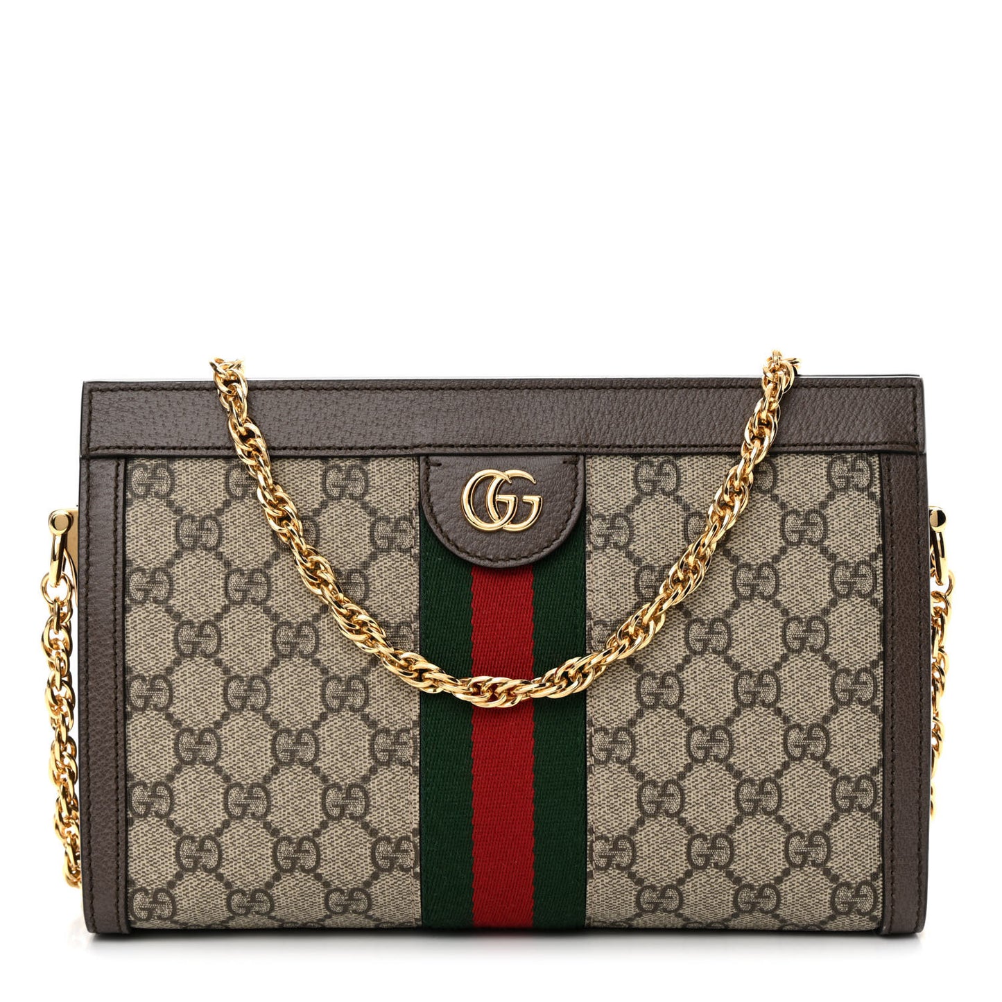 GG Supreme Monogram Web Small Ophidia Chain Shoulder Bag Brown