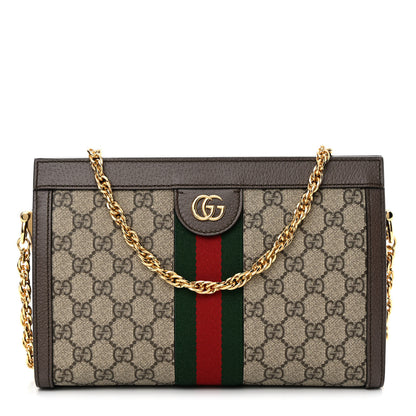 Gucci GG Supreme Monogram Web Small Ophidia Chain Shoulder Bag Brown 1 of 11