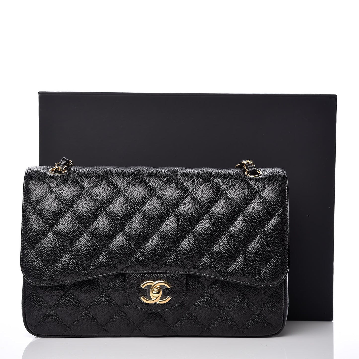 Caviar Quilted Jumbo Double Flap Black