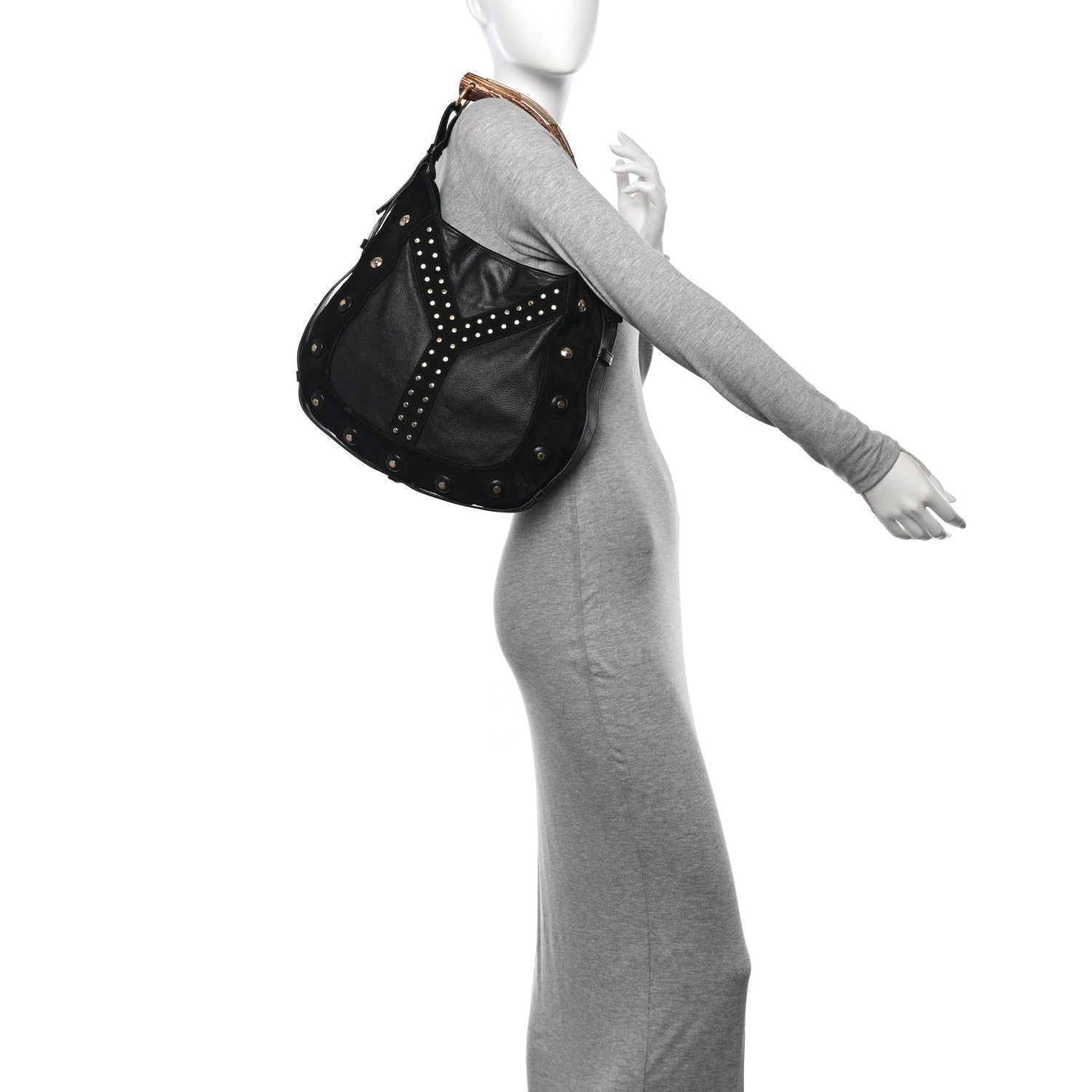 Saint Laurent Suede Horn Studded Y Mombasa Hobo Black 2 of 12