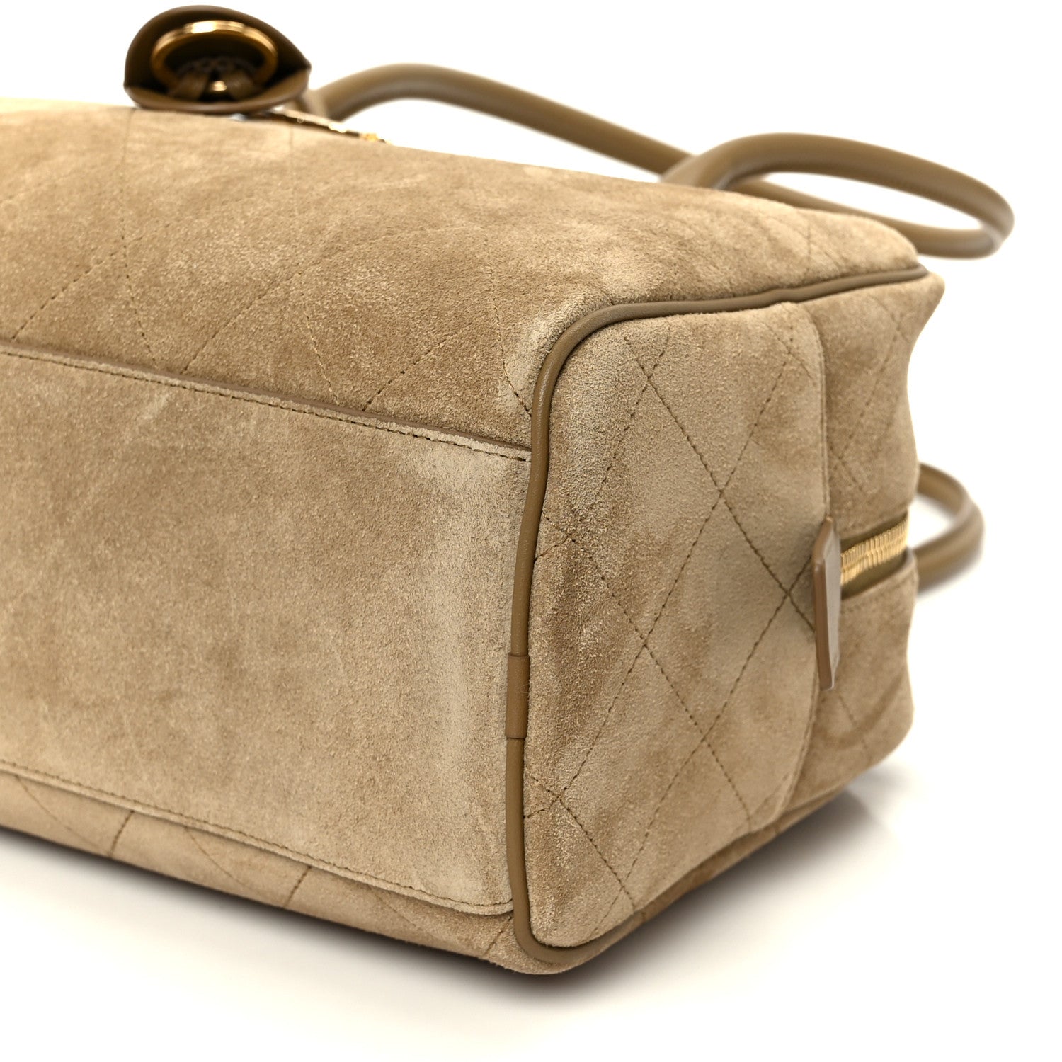 Chanel Suede Calfskin Large Perfect Bowling Bag Dark Beige 16 of 18