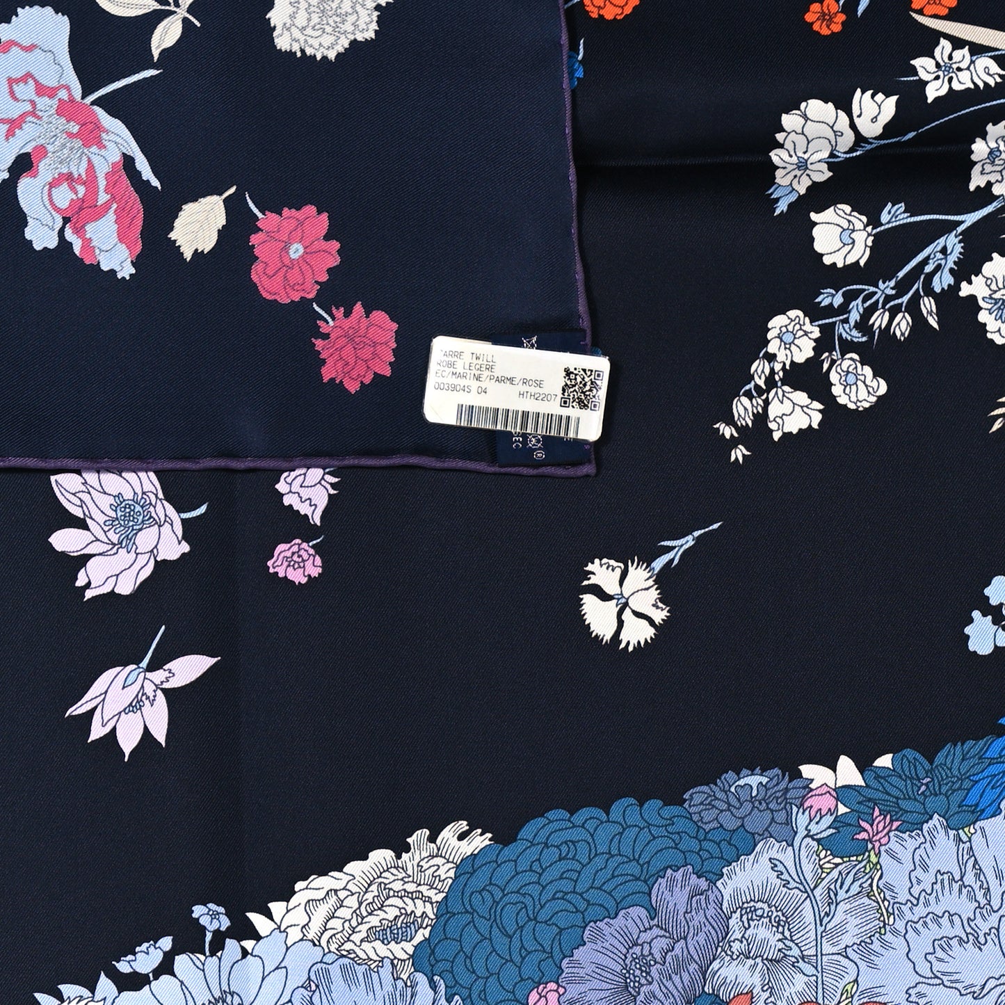 Silk Robe Legere Scarf 90 Marine Parme Rose