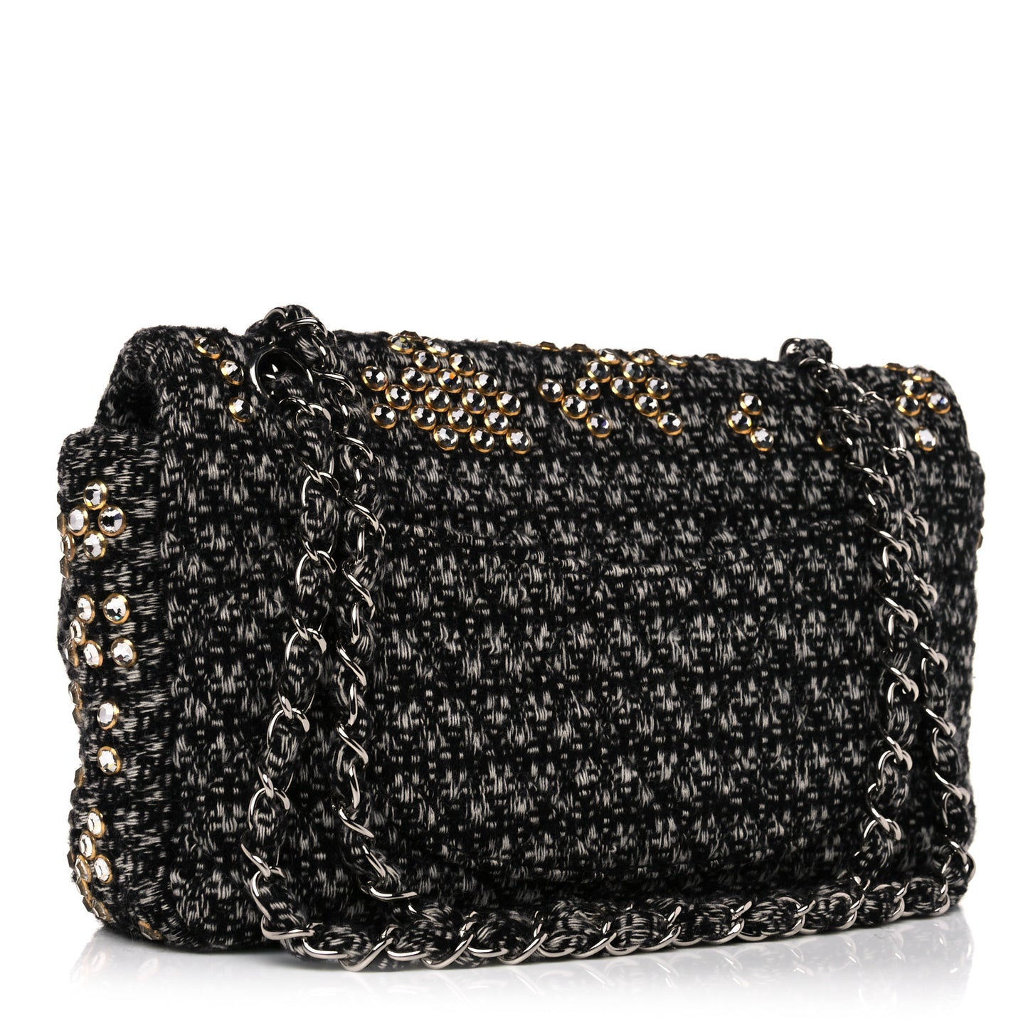 Crystal Tweed Quilted Medium Single Flap Black