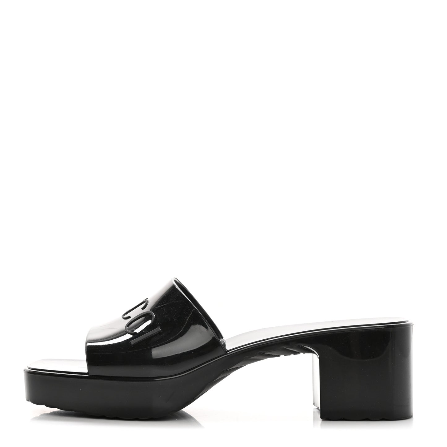 Rubber Gucci Logo Womens Platform 20/60mm Slide Sandals 38 Black