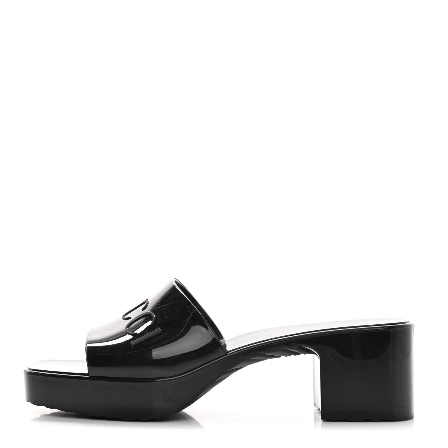 Gucci Rubber Gucci Logo Womens Platform 20/60mm Slide Sandals 38 Black 1 of 20