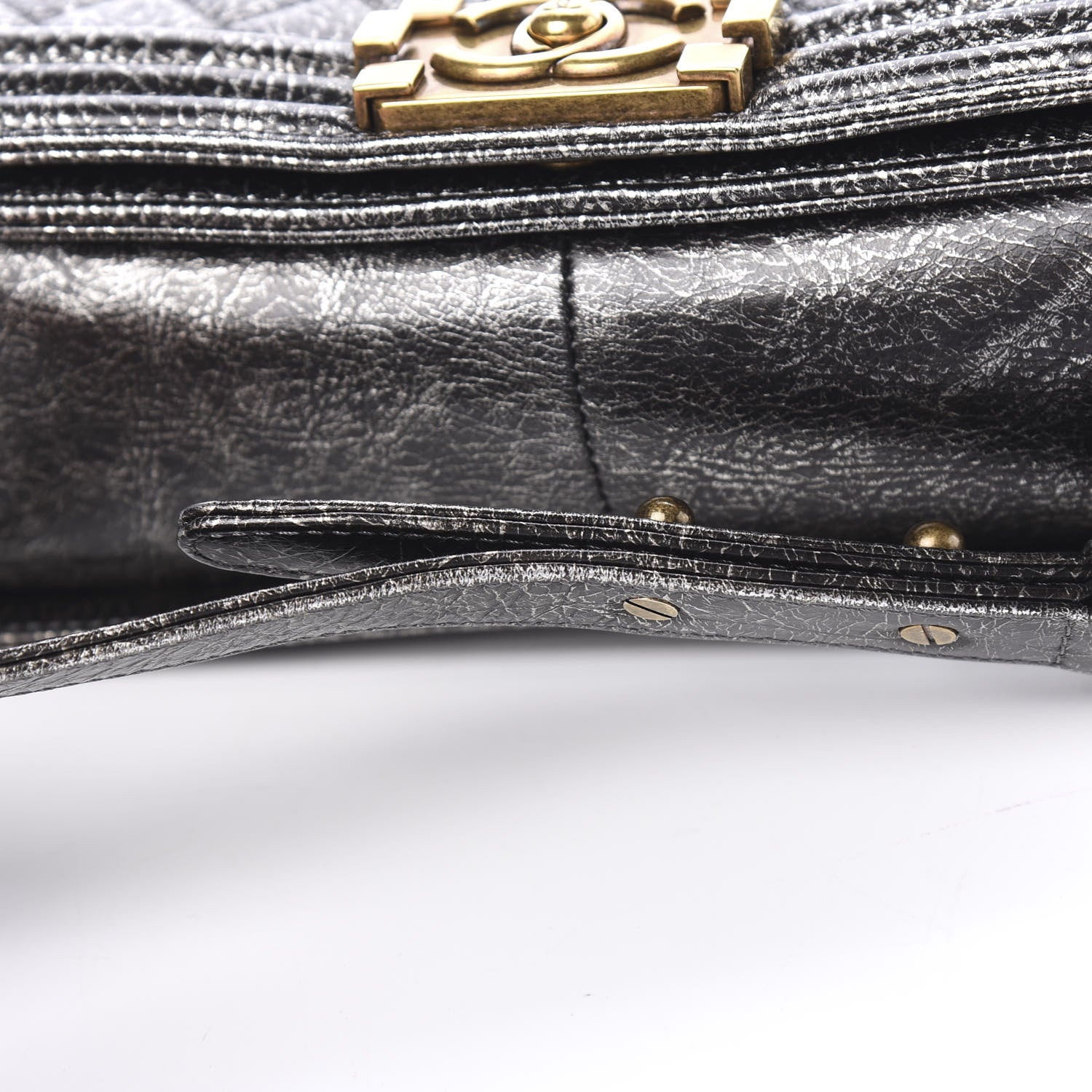 Chanel Cracked Metallic Calfskin Quilted Medium Boy Flap Dark Silver 11 of 16
