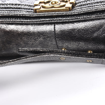 Chanel Cracked Metallic Calfskin Quilted Medium Boy Flap Dark Silver 11 of 16