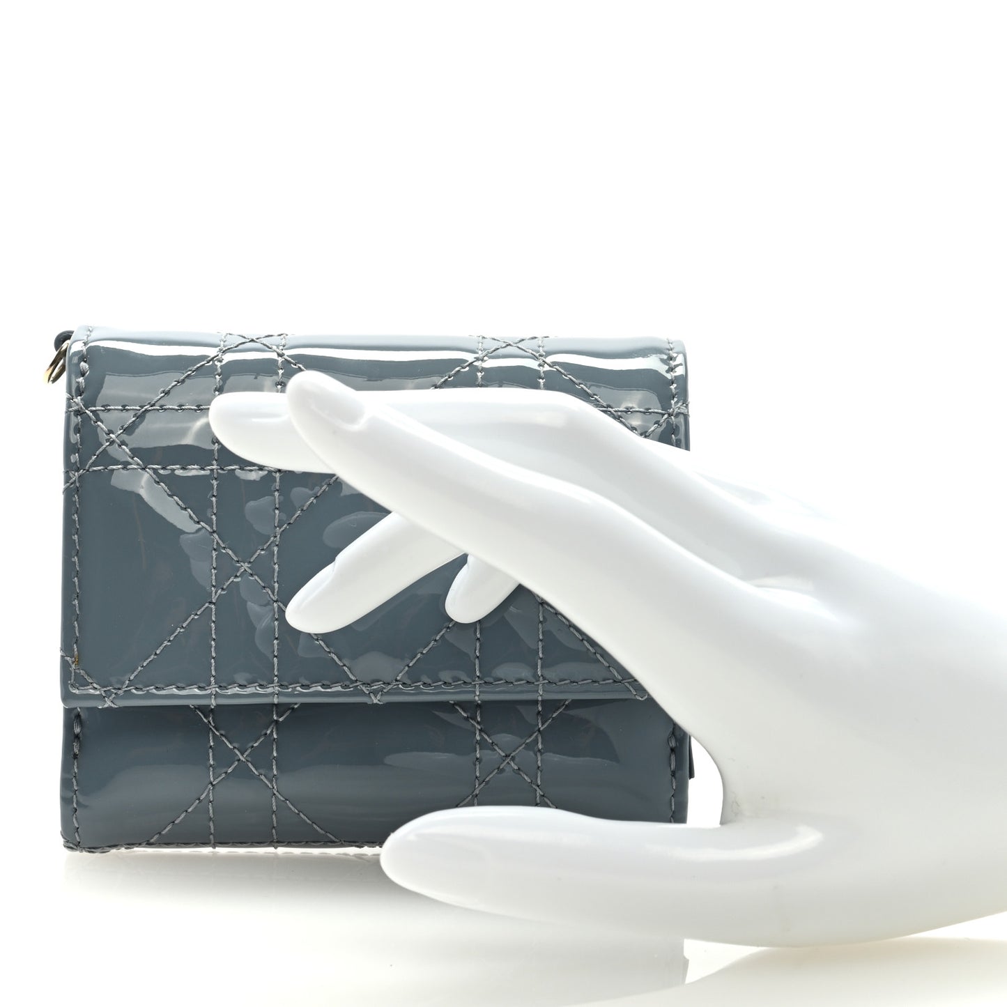 Patent Cannage Lady Dior Lotus Wallet Light Blue