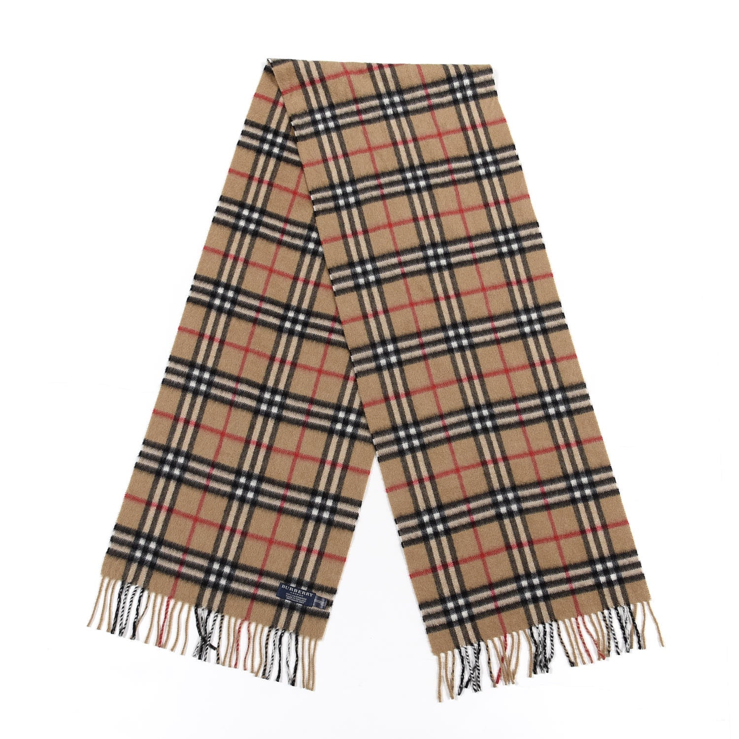 Burberry Cashmere House Check Fringe Scarf Camel 2 of 3