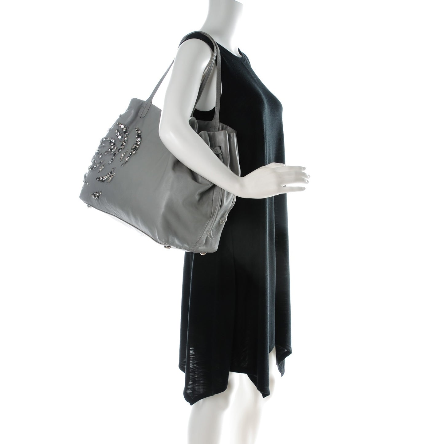 Nappa Leather Crystal Rose Glam Tote Gray