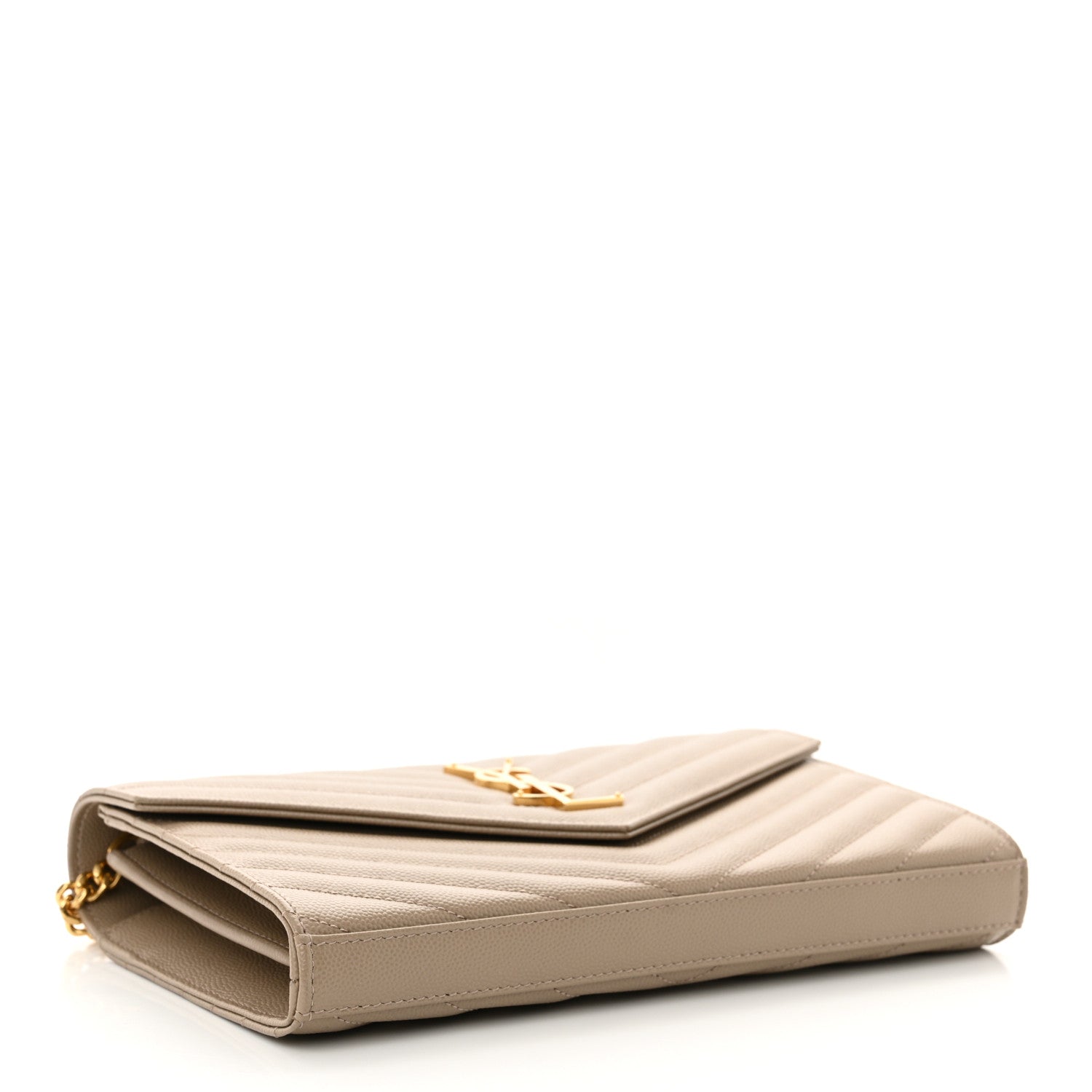 Saint Laurent Grain De Poudre Matelasse Chevron Monogram Envelope Chain Wallet Dusty Grey 4 of 11
