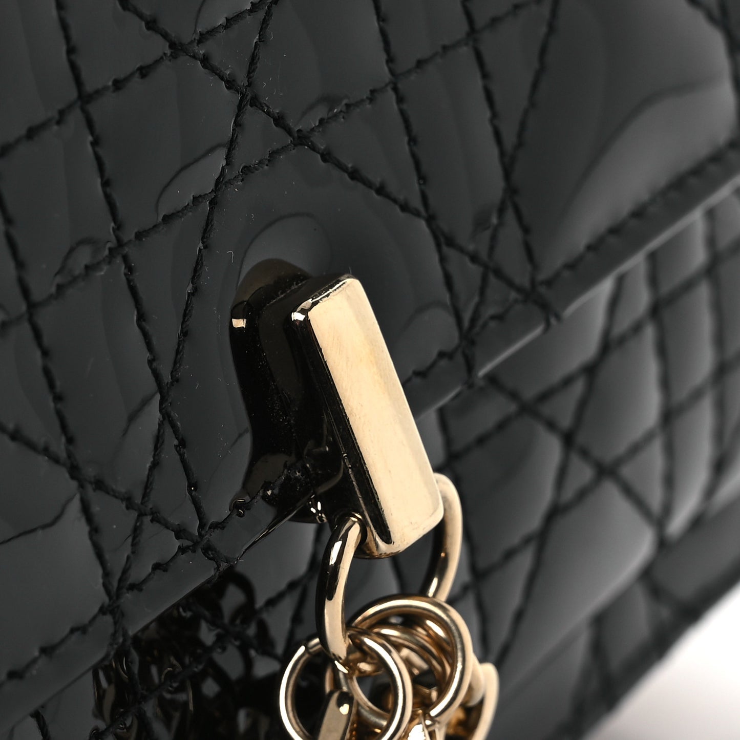 Patent Cannage Lady Dior Chain Pouch Black