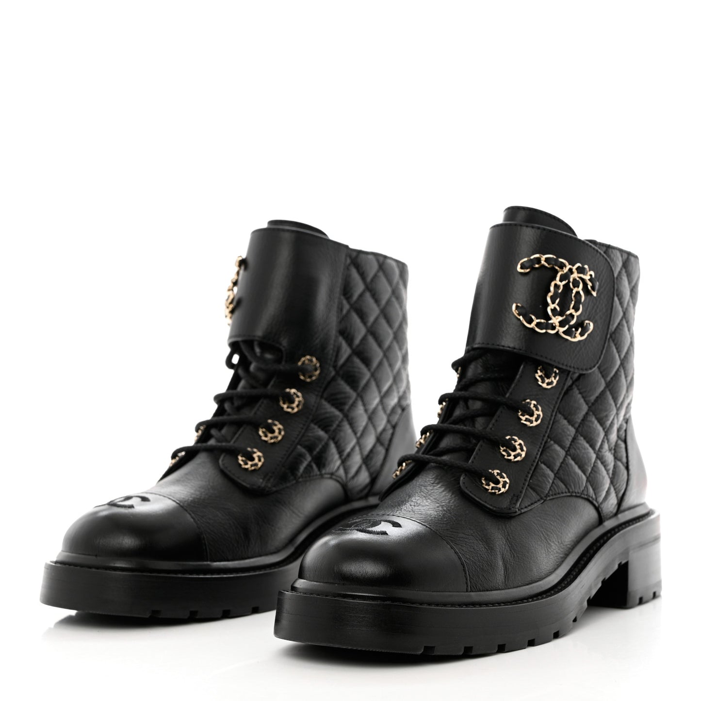 Shiny Goatskin Calfskin Quilted Lace Up Combat Boots 39 Black