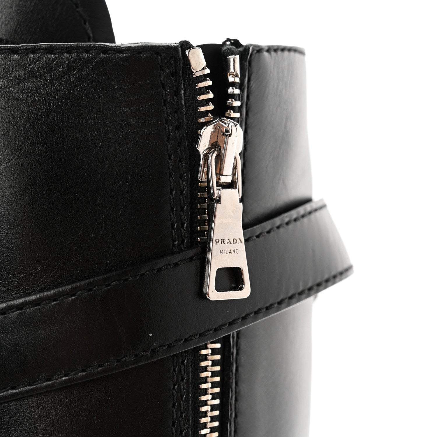 Prada Vitello Lux Nylon Metal Triangle Logo Monolith Pouch Pocket 55mm Tall Combat Boots 36.5 Black 10 of 10