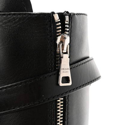 Prada Vitello Lux Nylon Metal Triangle Logo Monolith Pouch Pocket 55mm Tall Combat Boots 36.5 Black 10 of 10