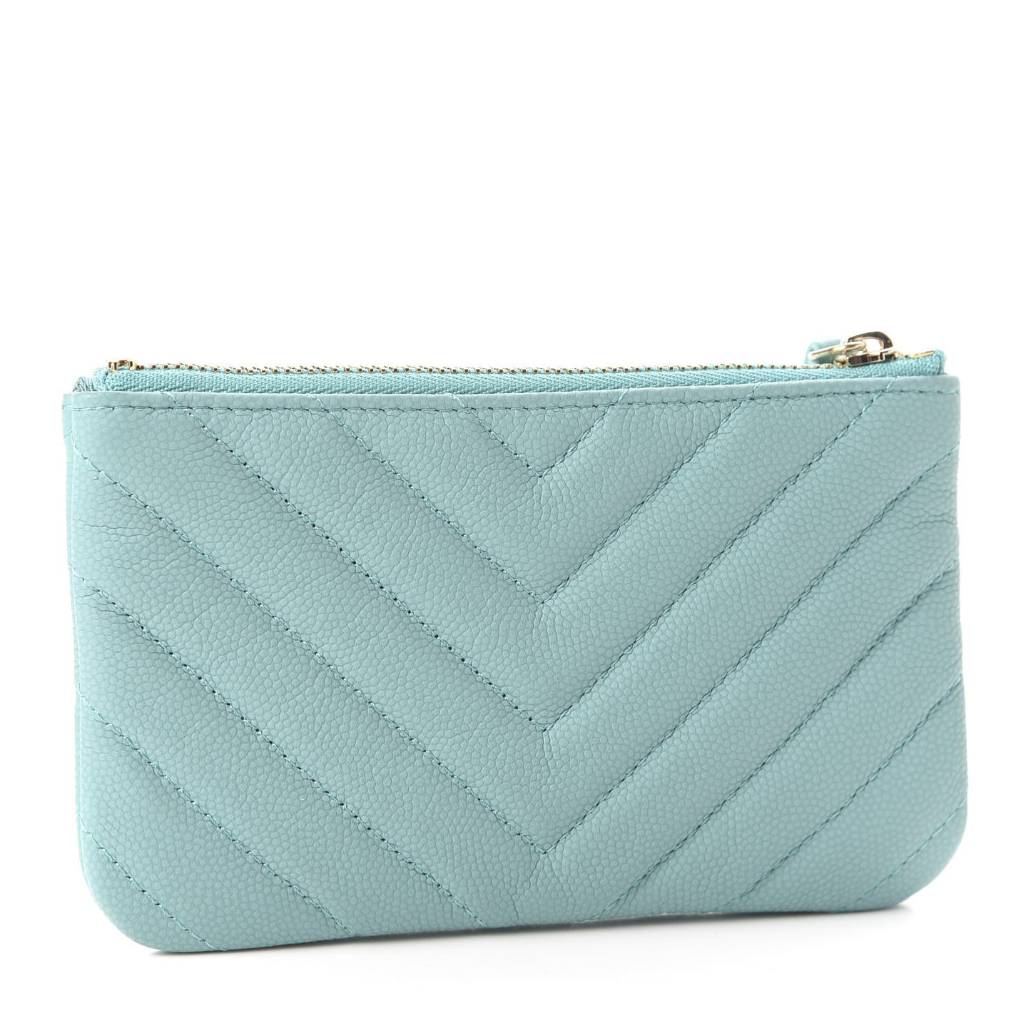 Caviar Chevron Quilted Small Cosmetic Case Green