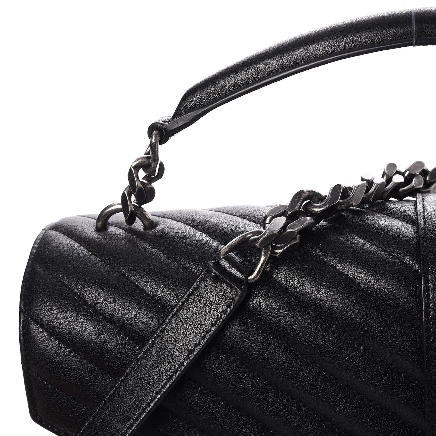 Sheepskin Matelasse Chevron Monogram Large College Satchel Black