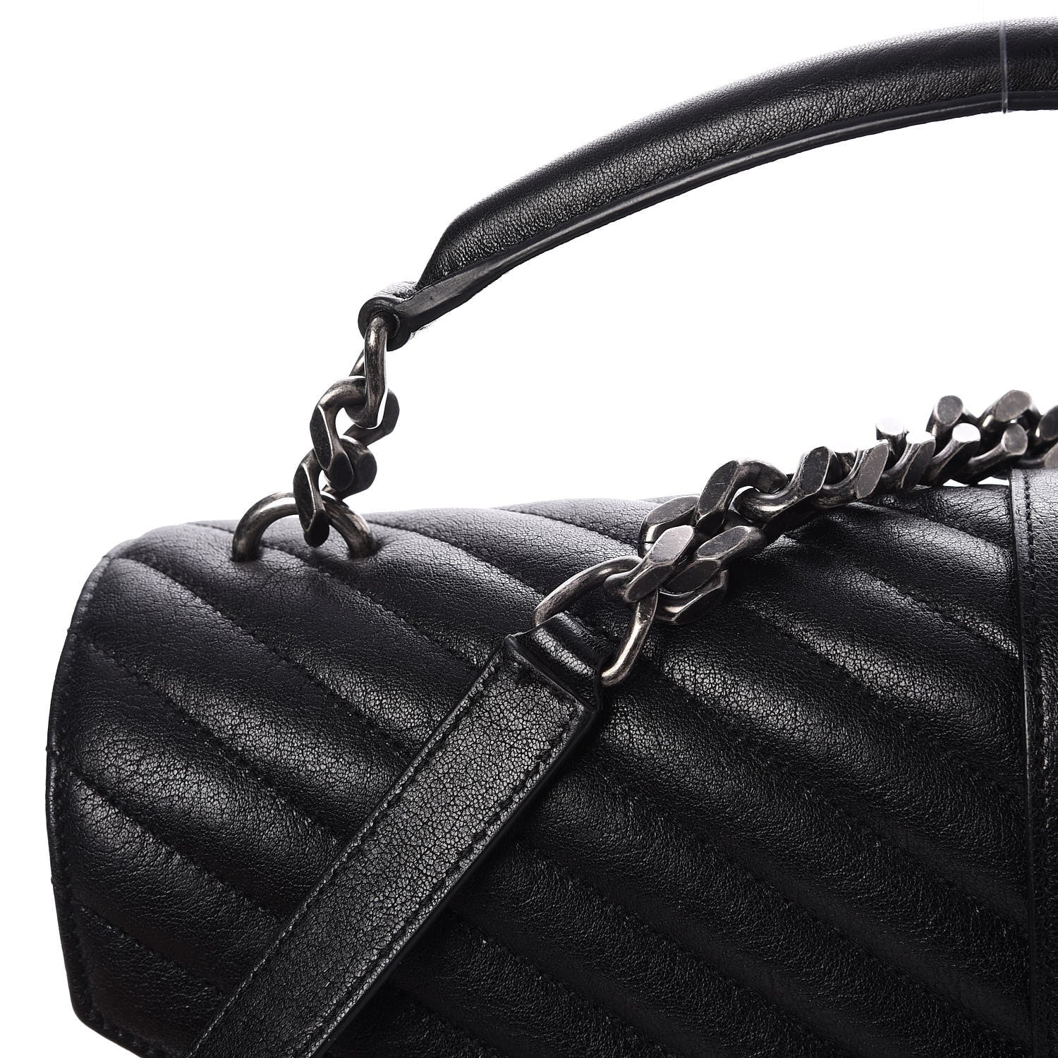 Saint Laurent Sheepskin Matelasse Chevron Monogram Large College Satchel Black 9 of 9