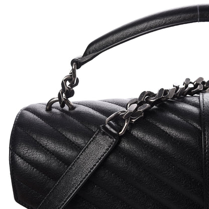 Saint Laurent Sheepskin Matelasse Chevron Monogram Large College Satchel Black 9 of 9