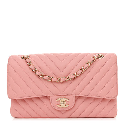 Chanel Caviar Flat Chevron Quilted Medium Double Flap Pink 1 of 11