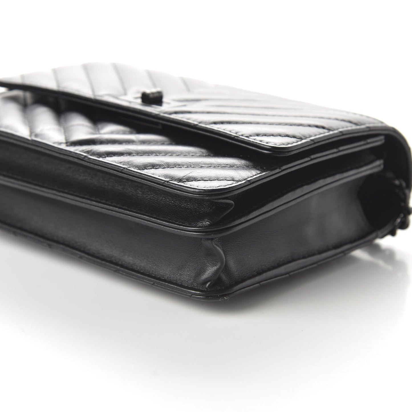 Aged Calfskin Chevron Quilted Reissue 2.55 Square Wallet On Chain WOC So Black