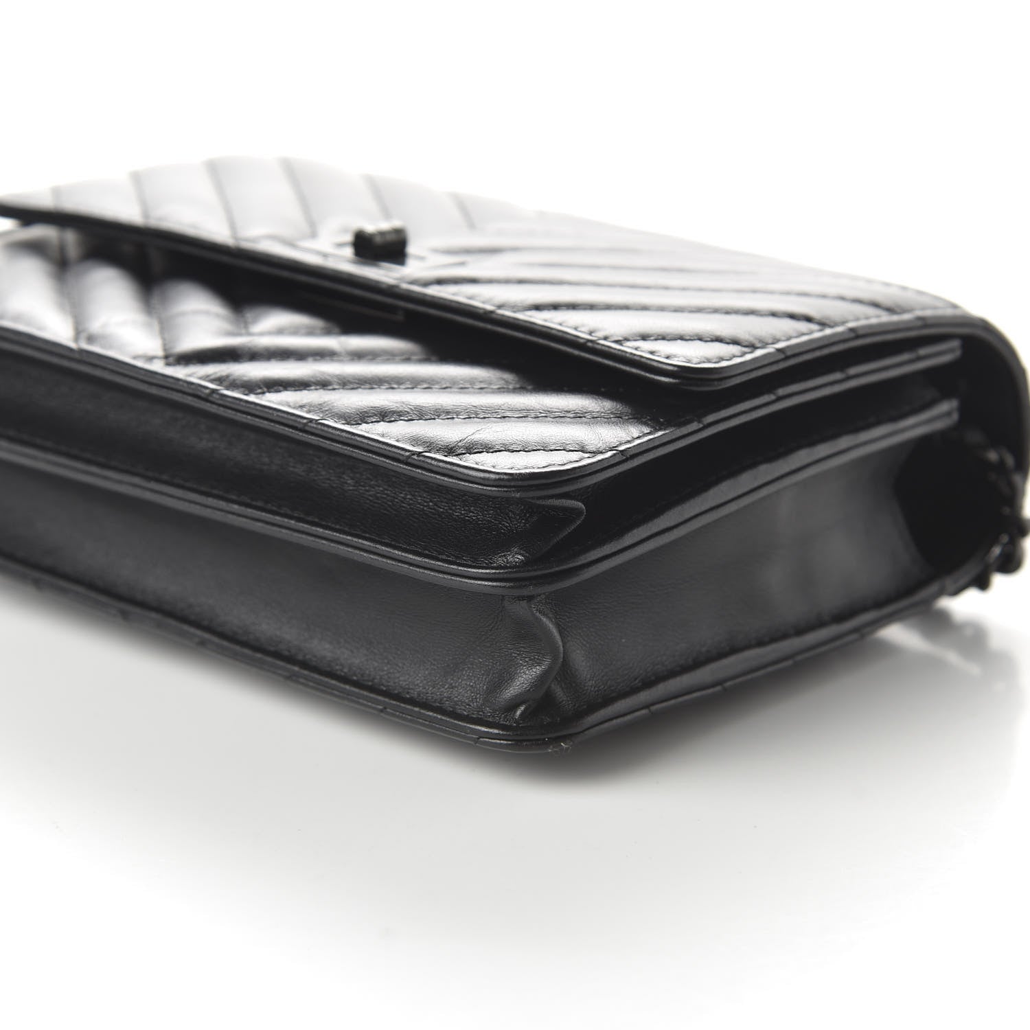 Chanel Aged Calfskin Chevron Quilted Reissue 2.55 Square Wallet On Chain WOC So Black 7 of 11