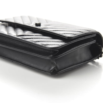 Chanel Aged Calfskin Chevron Quilted Reissue 2.55 Square Wallet On Chain WOC So Black 7 of 11