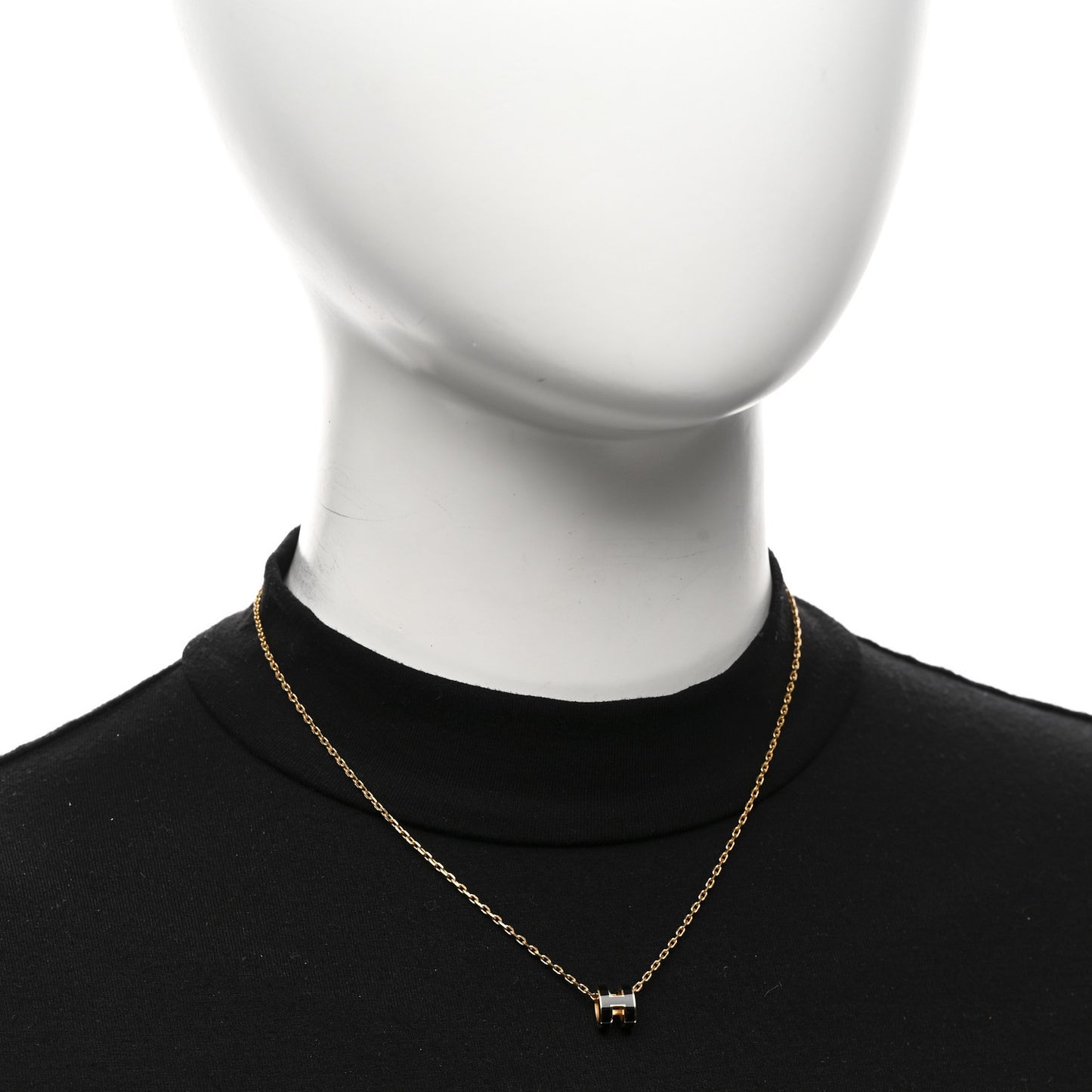Lacquered Gold Mini Pop H Pendant Necklace Black