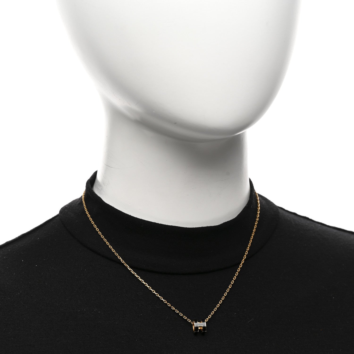 Hermes Lacquered Gold Mini Pop H Pendant Necklace Black 2 of 6