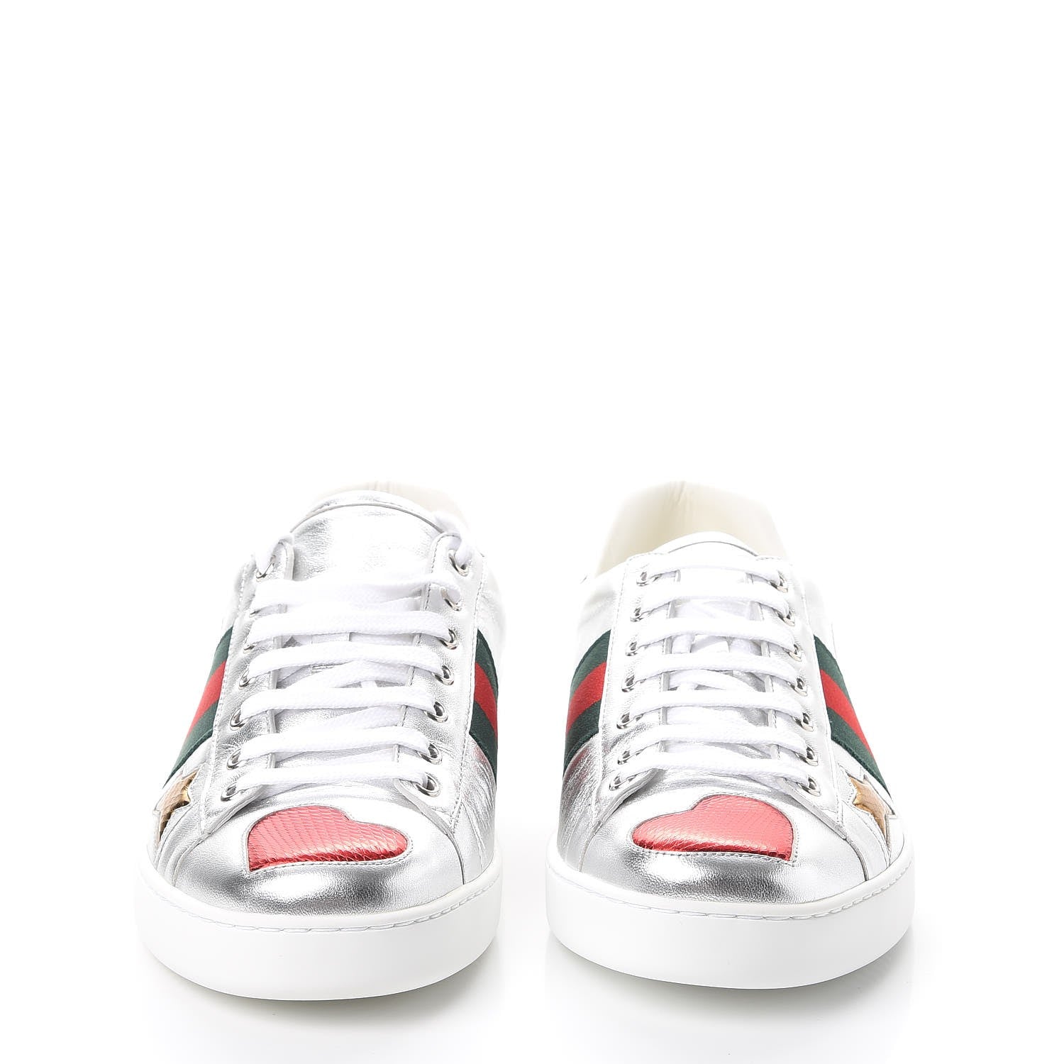 Gucci Metallic Nappa Ayers Web Lightning Bolt Embroidered Mens Ace Sneakers 9.5 Silver 2 of 12