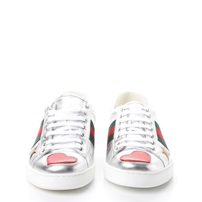 Gucci Metallic Nappa Ayers Web Lightning Bolt Embroidered Mens Ace Sneakers 9.5 Silver 2 of 12